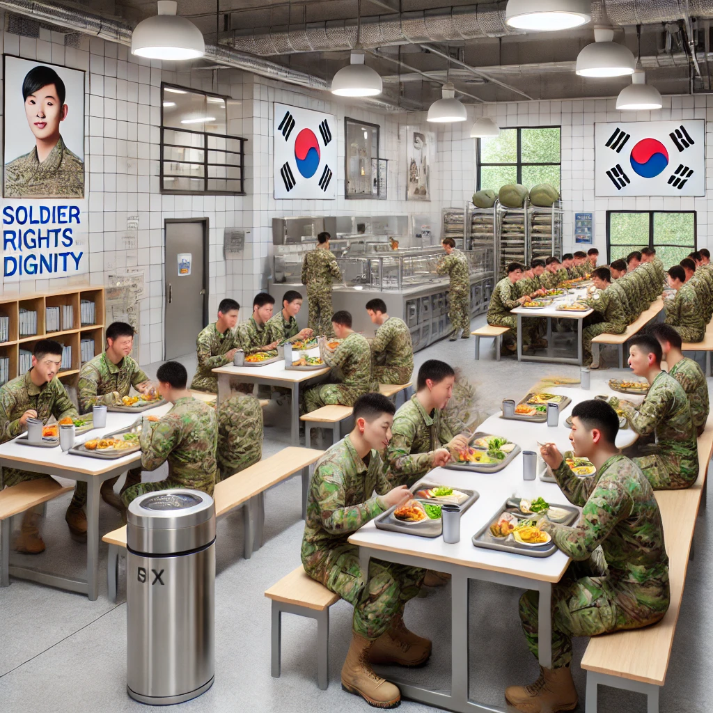 병영 내 급식&amp;#44; 생활관&amp;#44; PX 시설이 개선된 모습의 한국 군대.