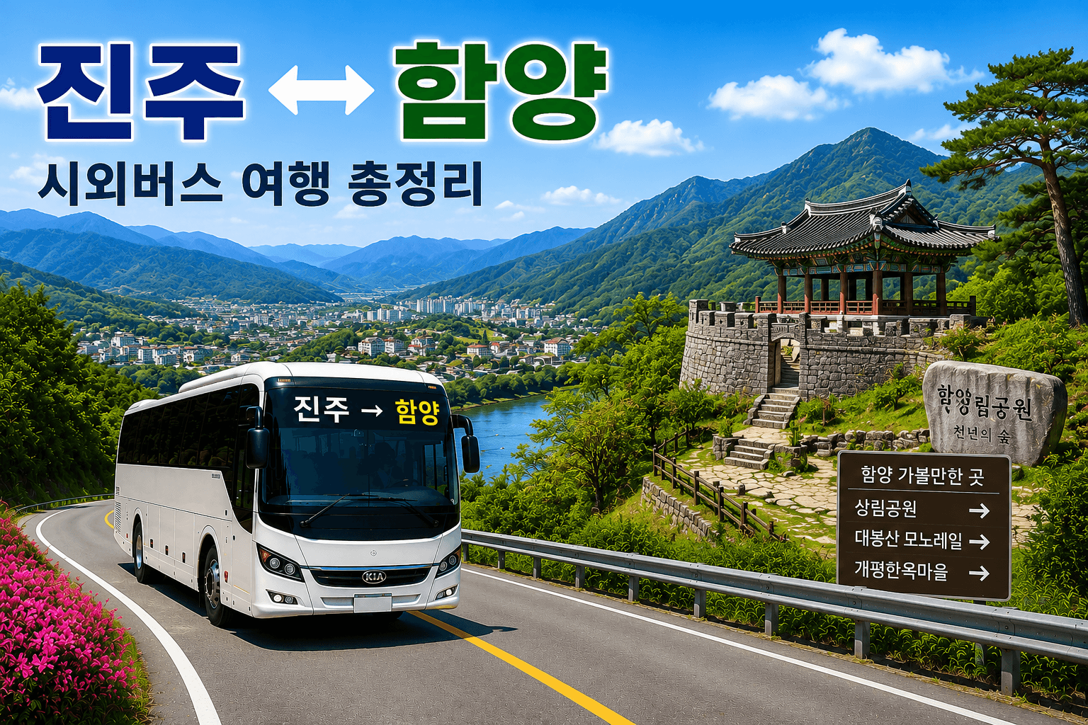 진주와 함양을 오가는 멋있는 버스와 함양 상림공원