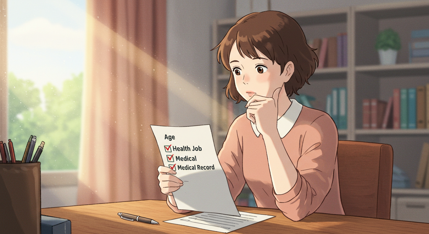 암보험 가입 전 조건을 확인하는 여성 일러스트