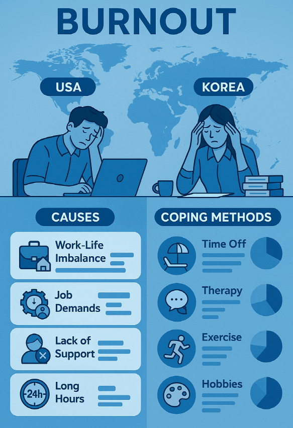 미국과 한국 번아웃 극복 비교