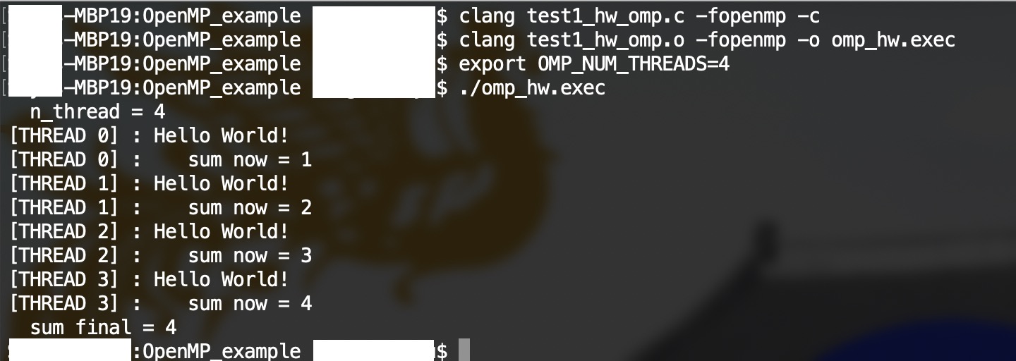 compilation and execution of HelloWorld program with OpenMP
