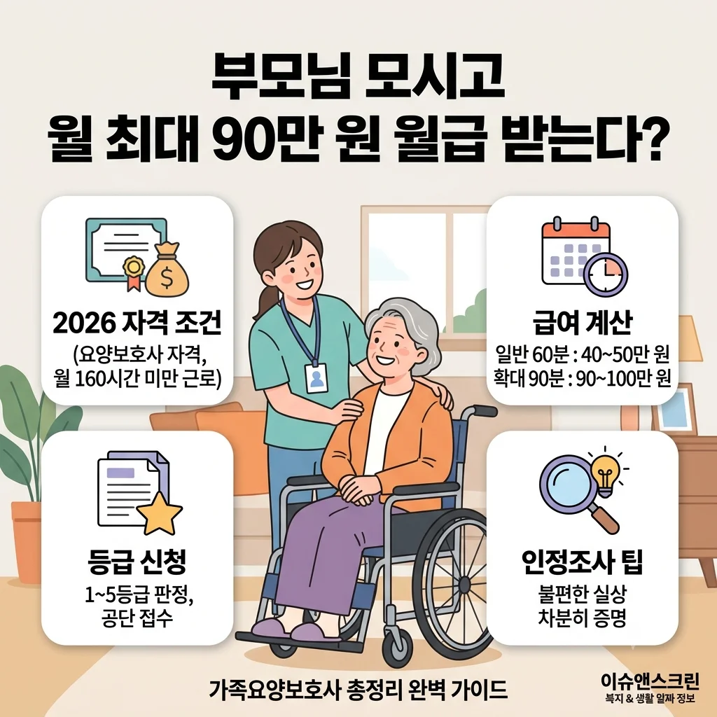 가족요양보호사 월급 90만원 자격 조건 및 노인장기요양등급 신청법 총정리
