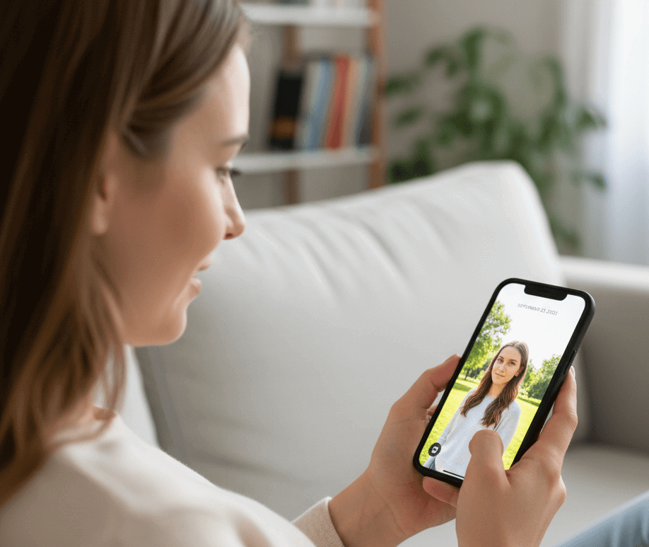 여성, 핸드폰, 거실