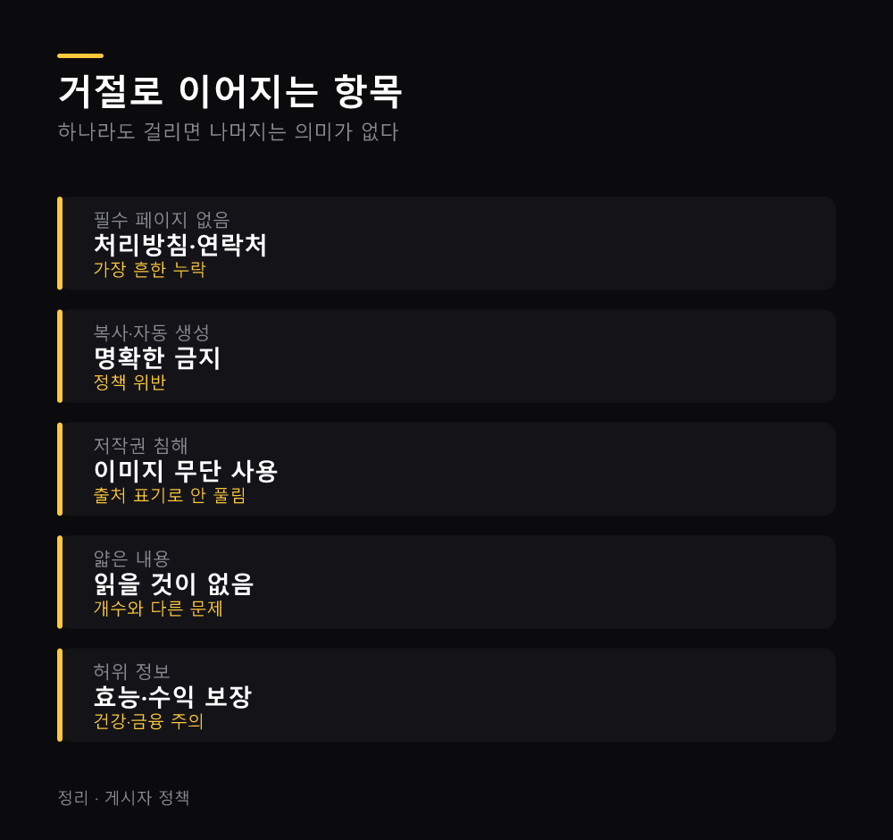 거절로 이어지는 항목