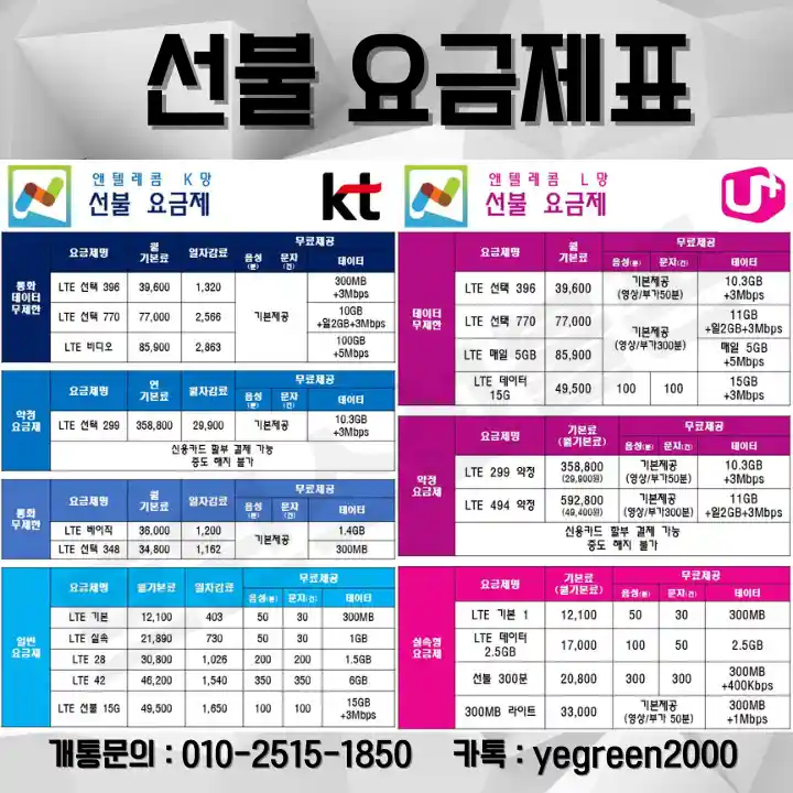 선불-요금제표