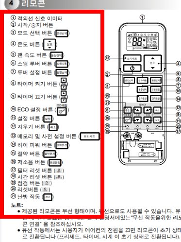 캐리어 에어컨 리모컨 사용법 안내 사이트