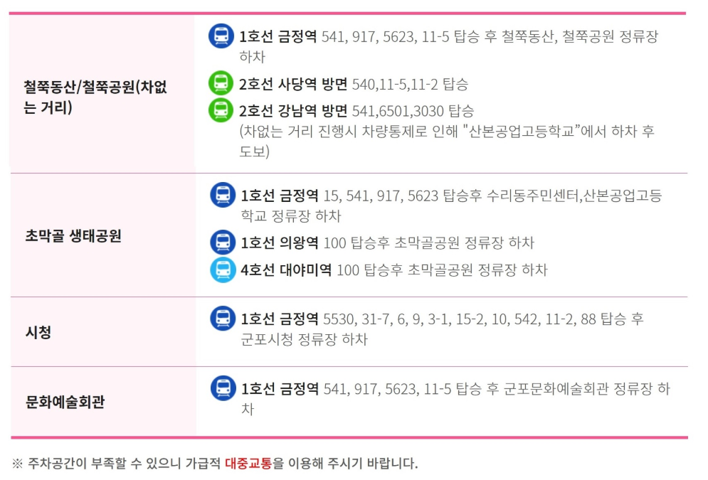 군포철쭉축제 버스 노선 정보
