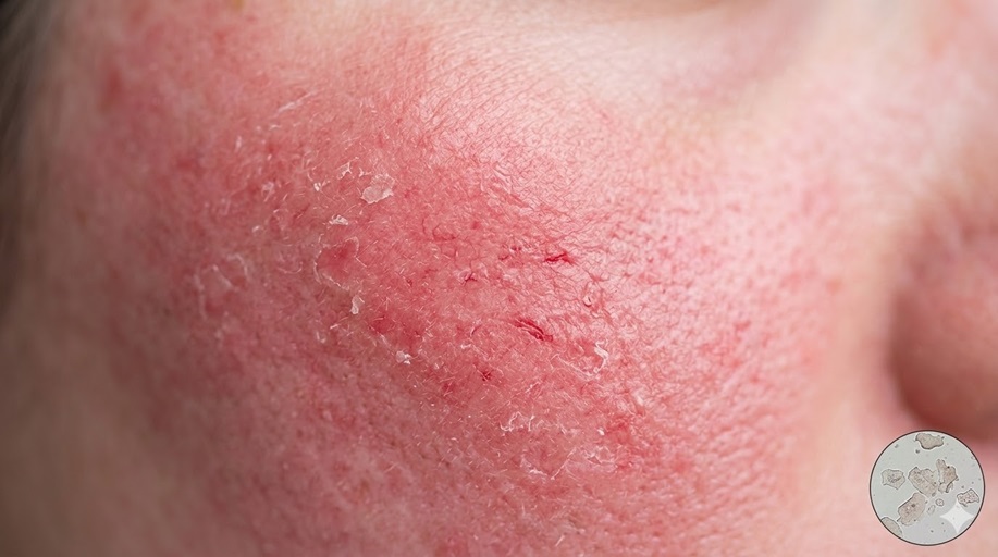 과도한 각질 제거로 인해 붉고 얇아진 피부 장벽 현미경 사진