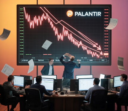 Palantir stock price decline analysis chart showing 9.35% drop in August 2025 with AI market correction trends