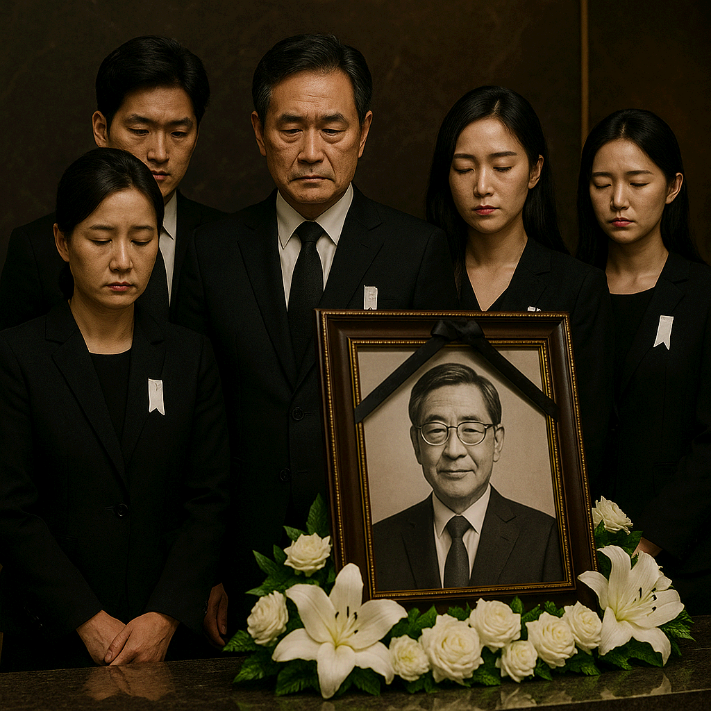 돌연사한 중년 남성의 장례,5명의 가족과 영정사진