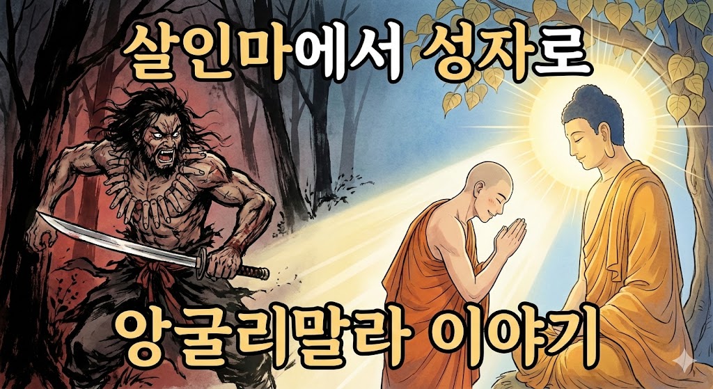 부처님의 가르침을 받고 살인자에서 성자로 여래의 가문에 다시 태어난 앙굴리말라 이야기