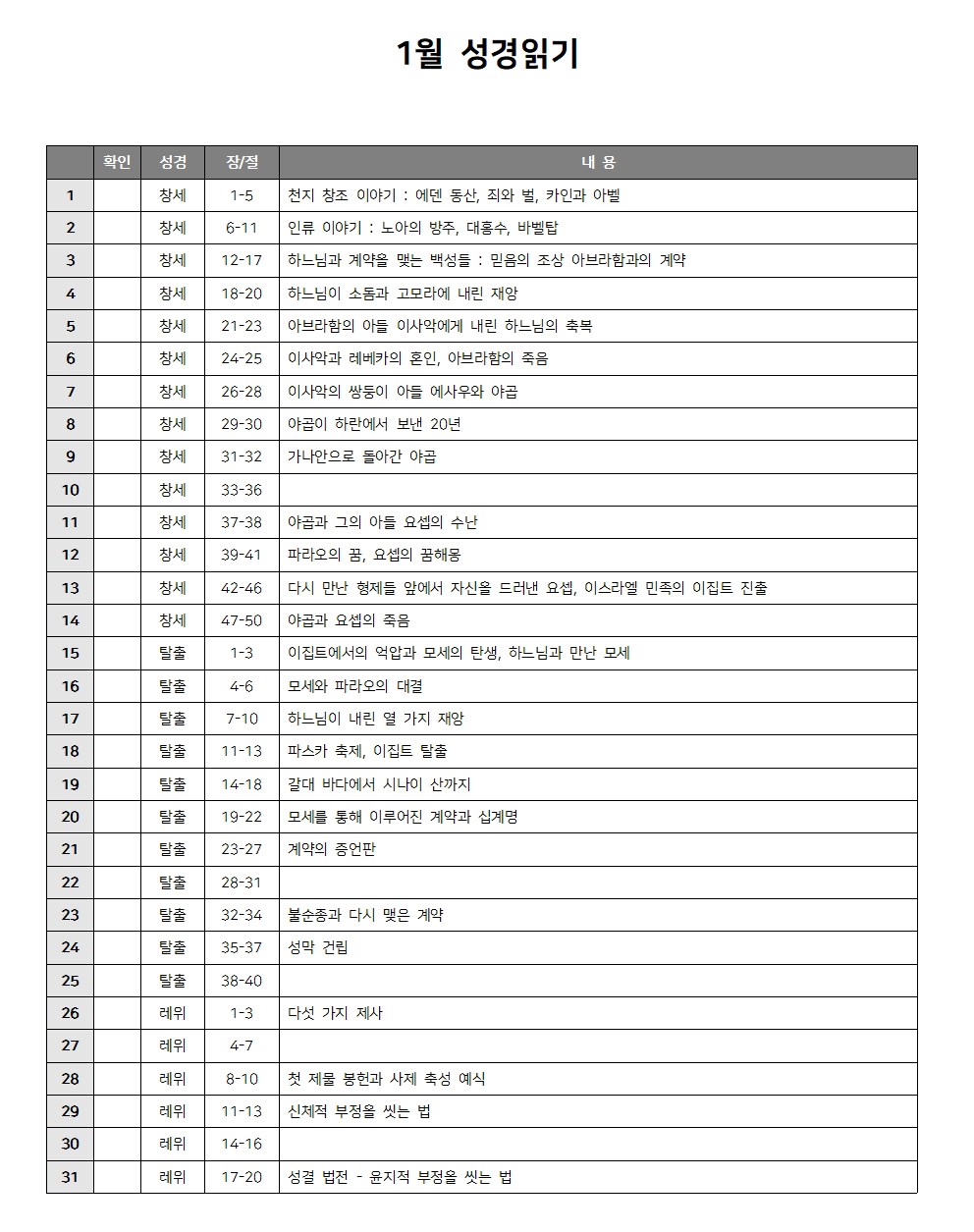 성경읽기 1월 성경읽기표 다운로드