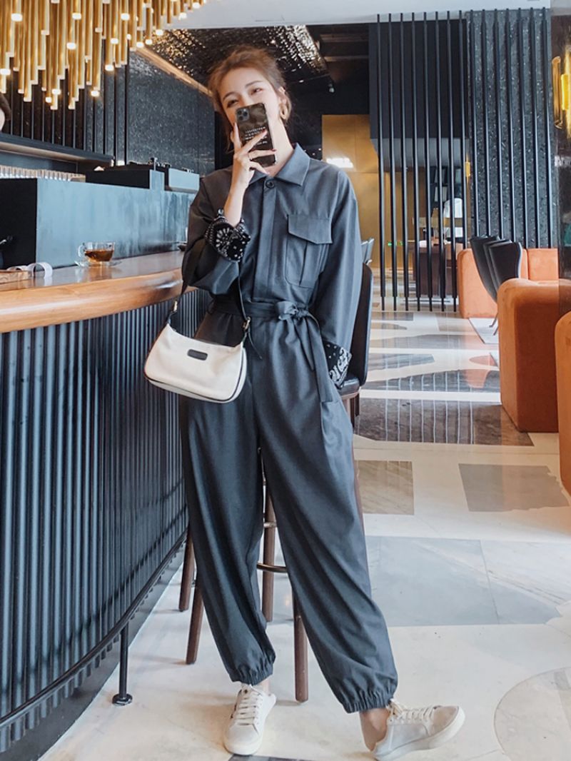 캐주얼 사파리 여자 2컬러 바디수트 점프수트 패션 와이드 팬츠 정장 하객룩 데일리룩