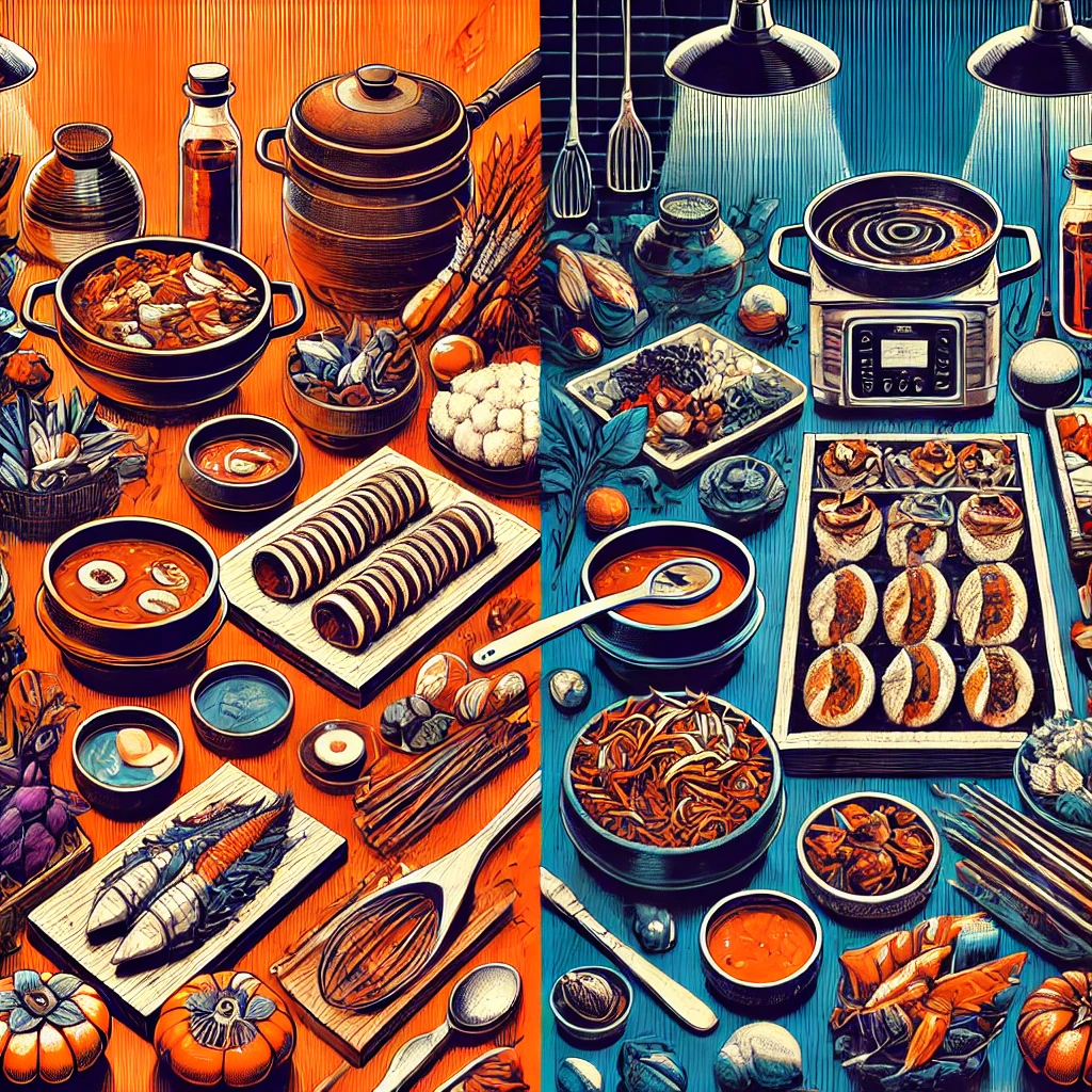 전통 제철음식과 현대식 요리법을 표현한 이미지