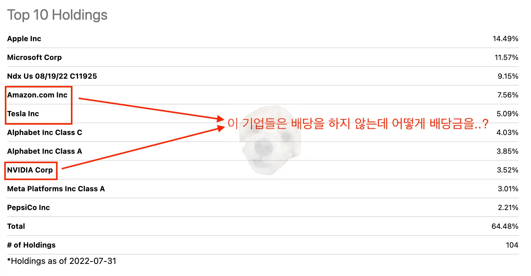 QYLD ETF 상위 투자종목