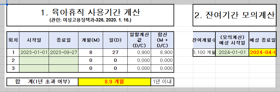 육아휴직급여계산