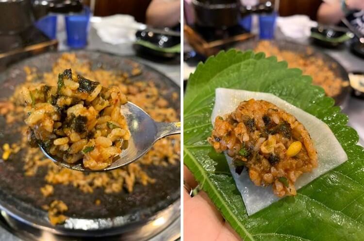 남은 소스에 김과 밥을 넣고 볶아진 볶음밥