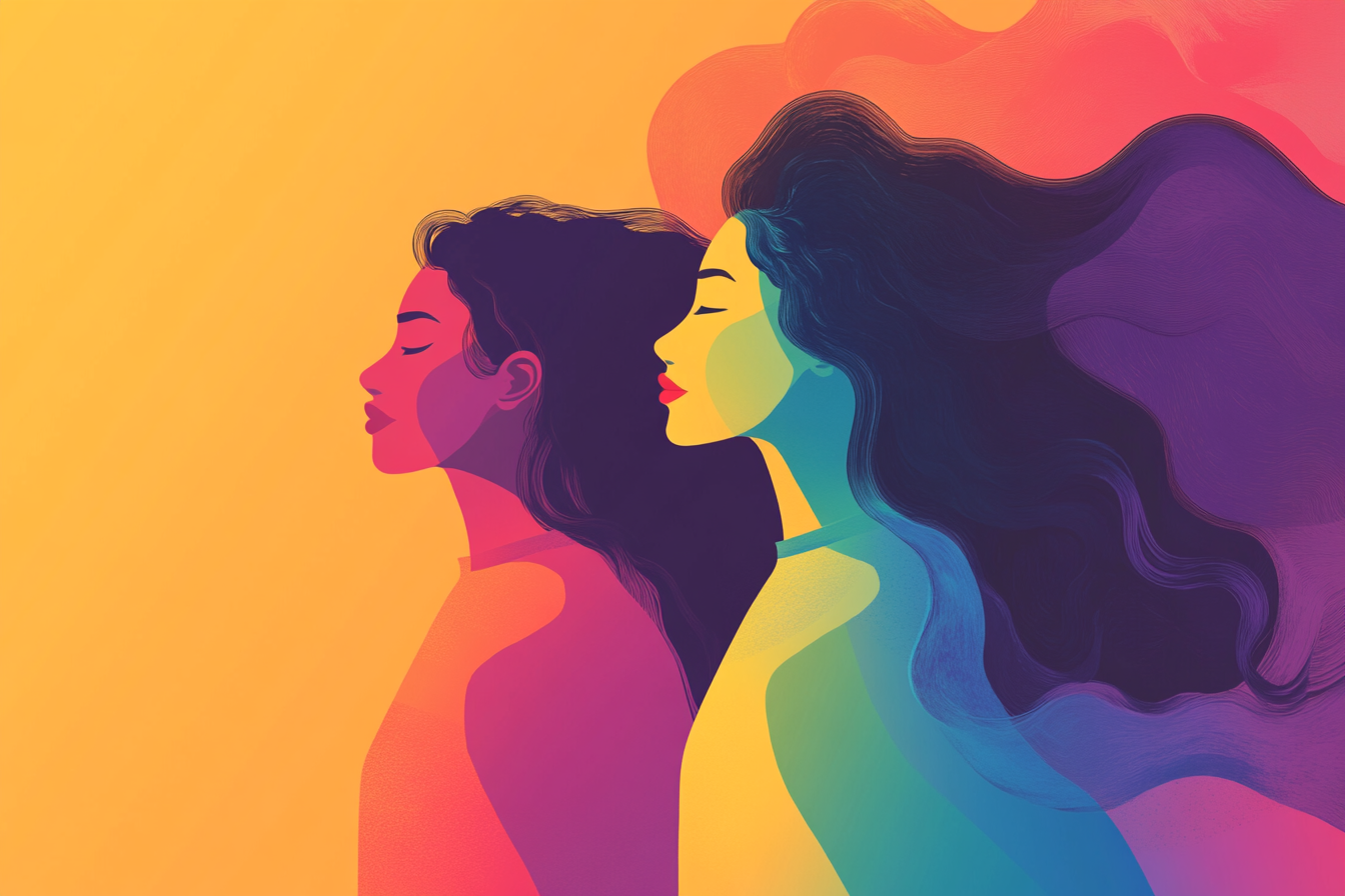 두 여성의 옆모습 일러스트