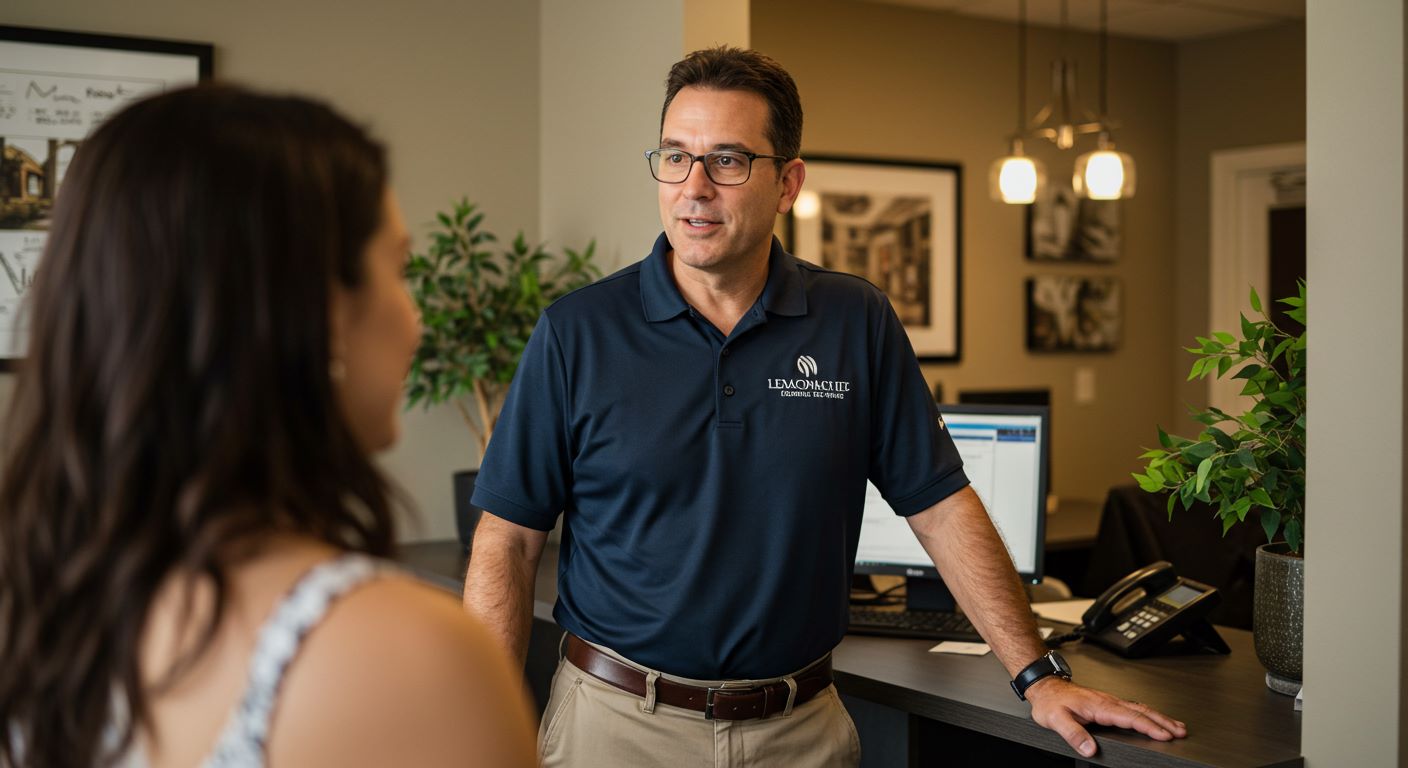 아파트 관리사무소 소장과 입주민 사진