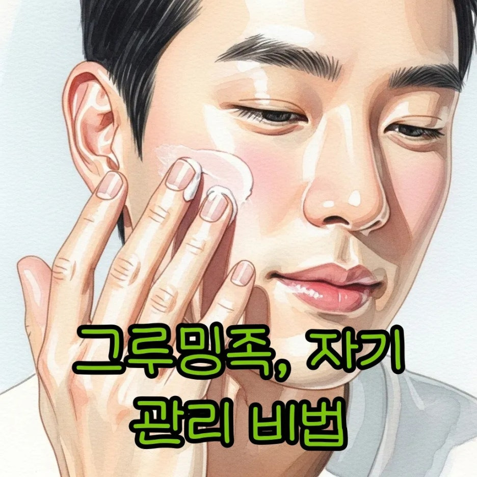 피부 관리에 집중하는 남성의 부드러운 손길