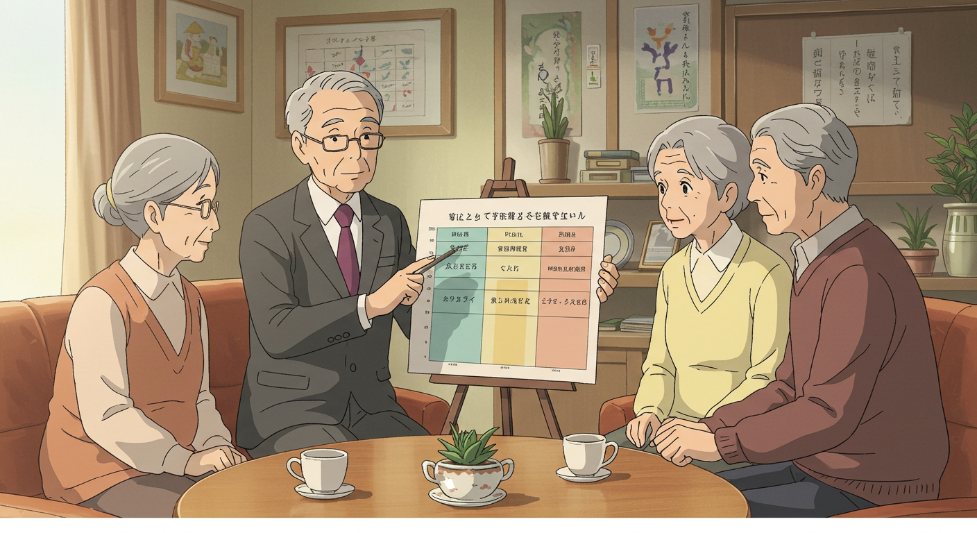 노년층 맞춤 암보험 전략을 상담받는 장면