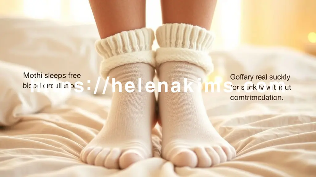 느슨하게 발목을 감싸는 부드러운 수면양말을 신은 실제 발. 자연스럽고 편안하게 있는 모습.