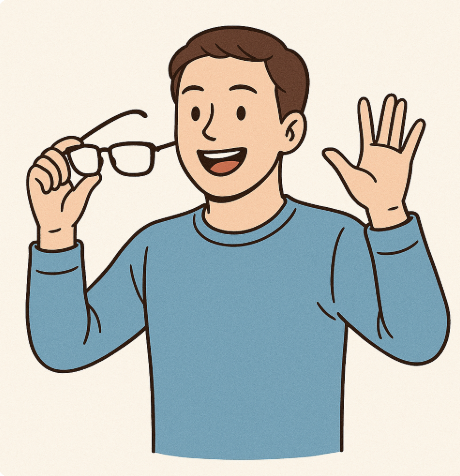 안경 없이도 잘 보여서 기쁜 남자