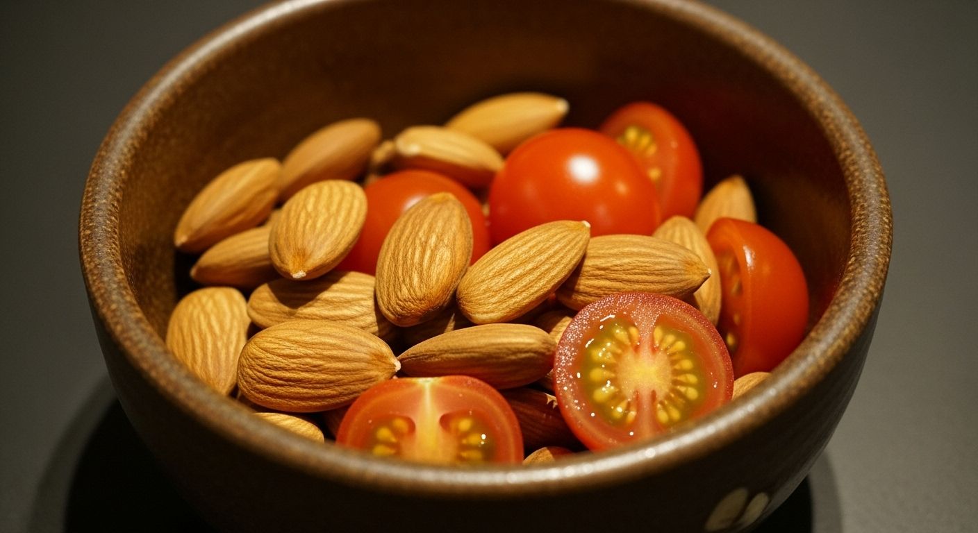 견과류와 방울토마토가 담긴 그릇