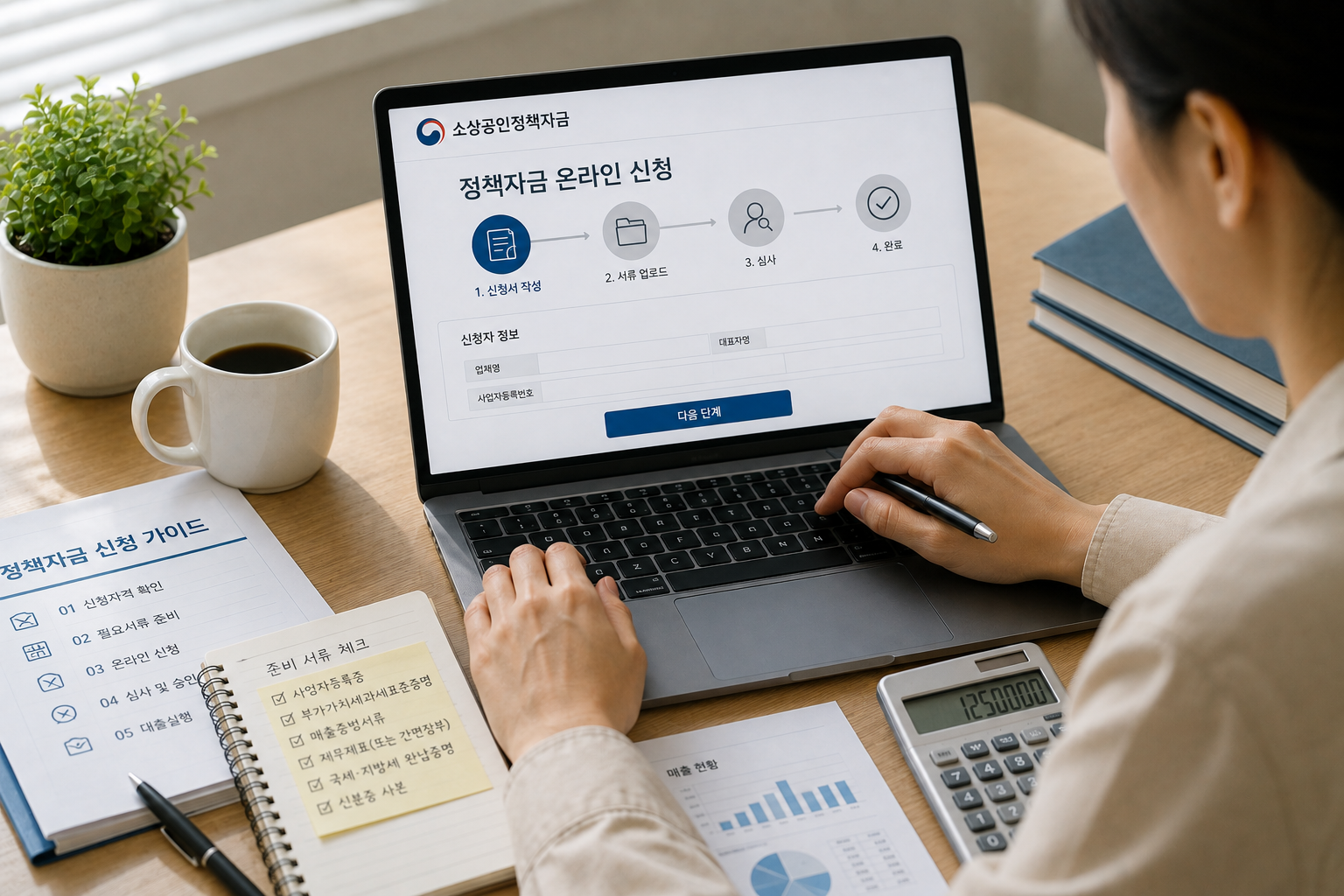 저신용 소상공인이 정부지원 정책자금 온라인 신청 절차를 진행하는 모습