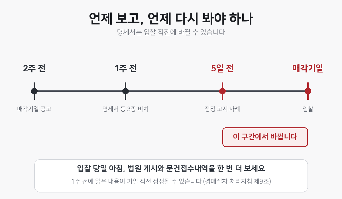 매각기일 2주 전 1주 전 5일 전 확인 타임라인