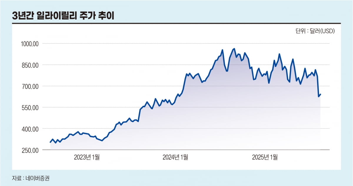 3년간 일라이릴리 주가 추이