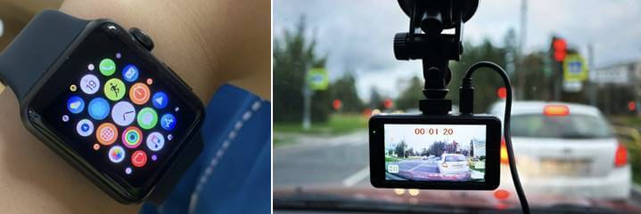 왼쪽 애플왓치, 오른쪽 차량용 블랙박스 사진