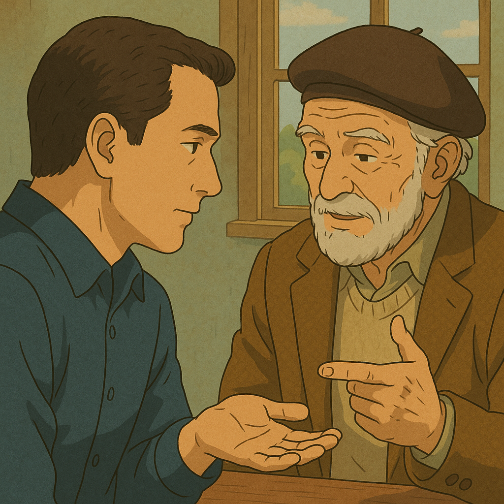 하늘이 준 재능을 포장지도 뜯지 않은 남성에게 말하는 노인