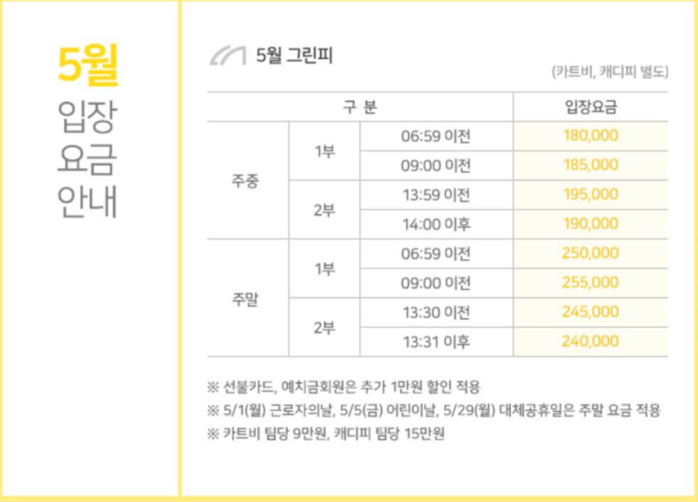 페럼클럽CC 요금표