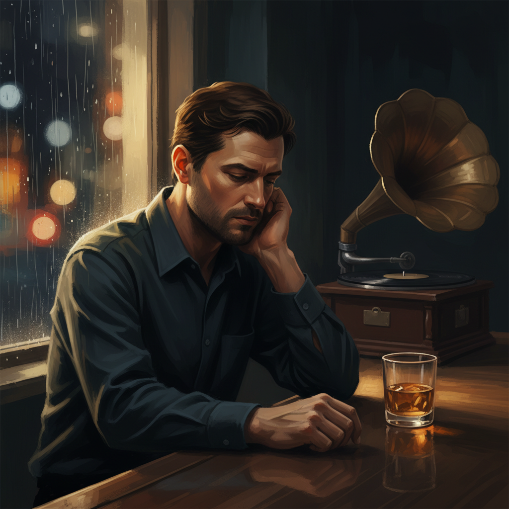 필 콜린스 'All of My Life' 노래를 들으며 생각에 잠긴 남자의 모습