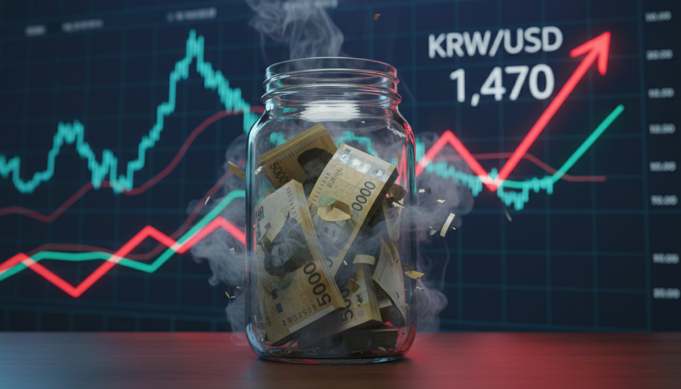 원화 가치 하락과 고환율 상황을 시각화한 그래픽