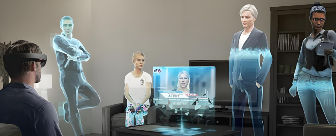 메타버스를사용하여여러사람들과가상공간에서회의하는사진