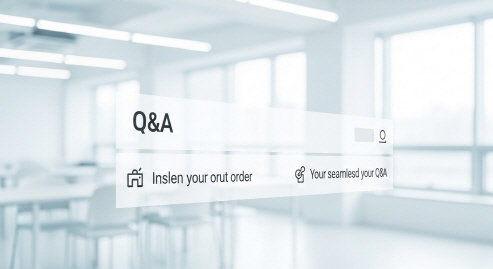 밝고 깨끗한 배경, 주문 관련 Q&A 화면 스크롤