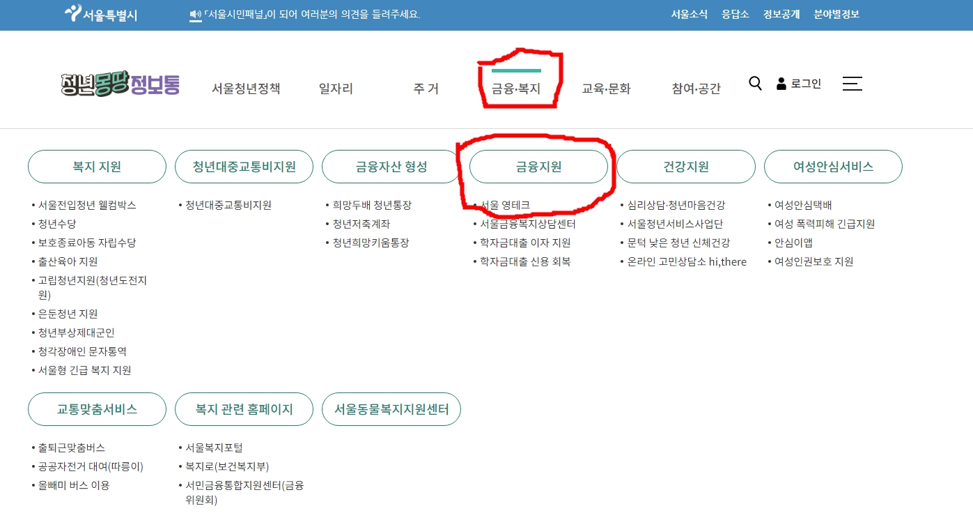 청년몽땅정보통홈페이지