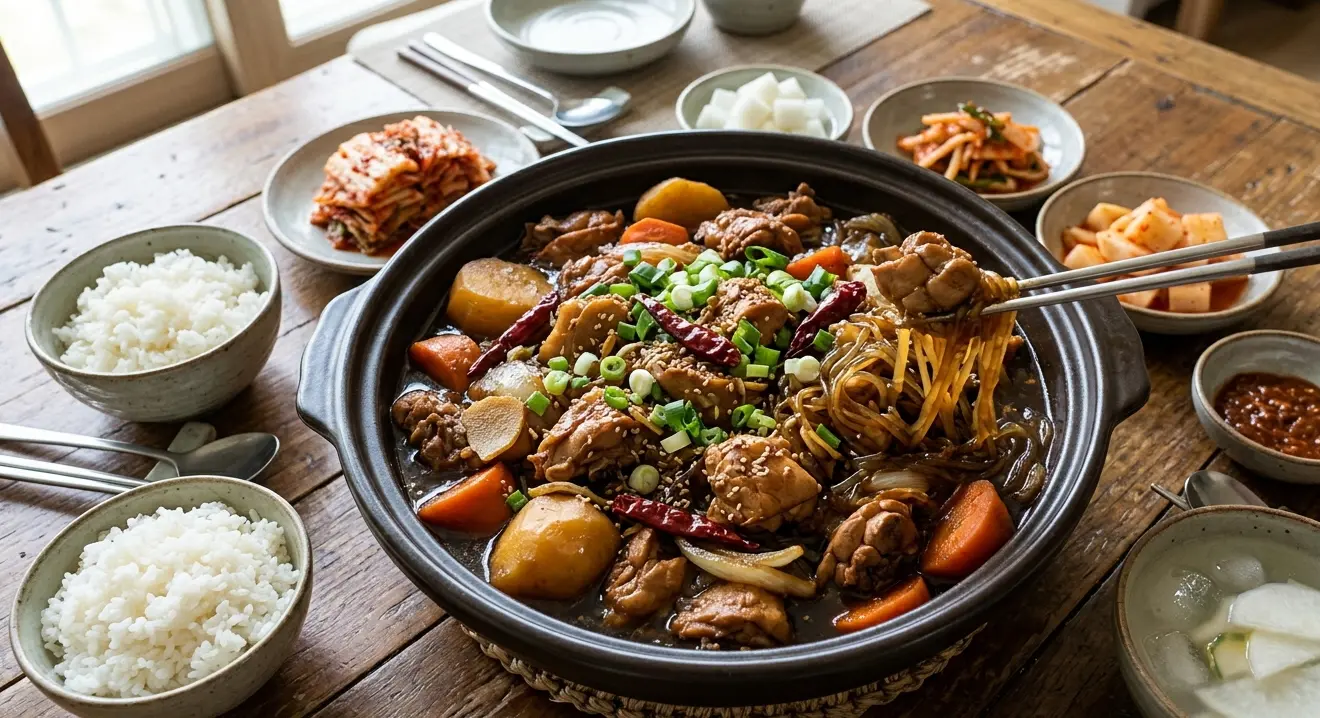 단짠의 조화, 뚝배기에 감자, 닭, 당면이 뜨겁게 담겨 있고 젓가락으로 당연과 닭을 한번에 집어 먹으면 그 맛은 다 알죠. 무서운 맛입니다. 아는 맛이 무서운 맛이니까요.