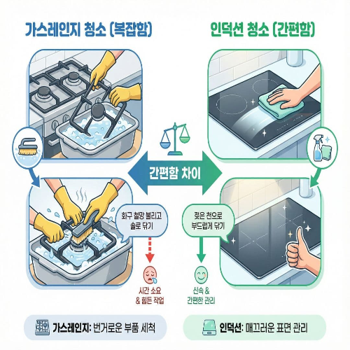 가스레인지 vs 인덕션 비교, 청소·안전·효율 차이와 선택 가이드