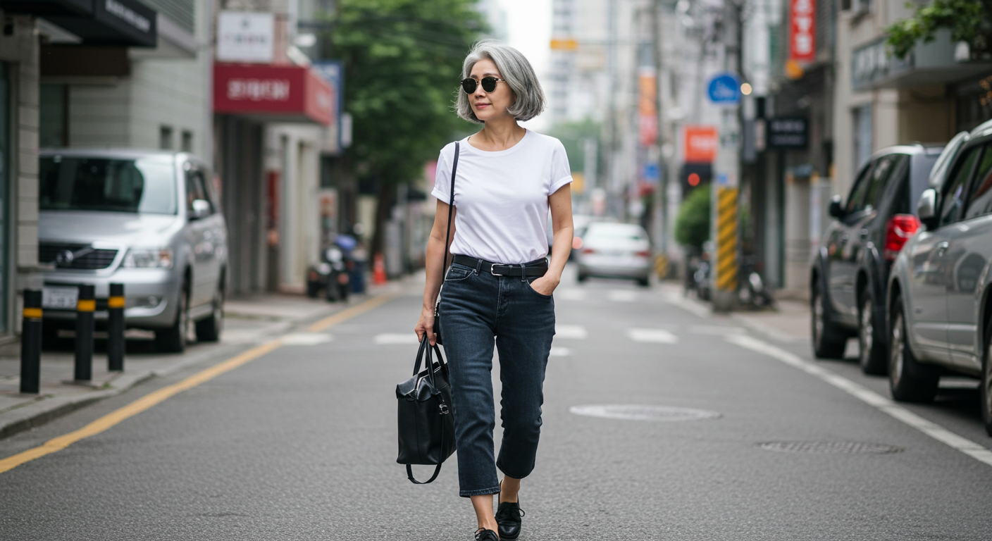 중년여성 패션 캐주얼룩