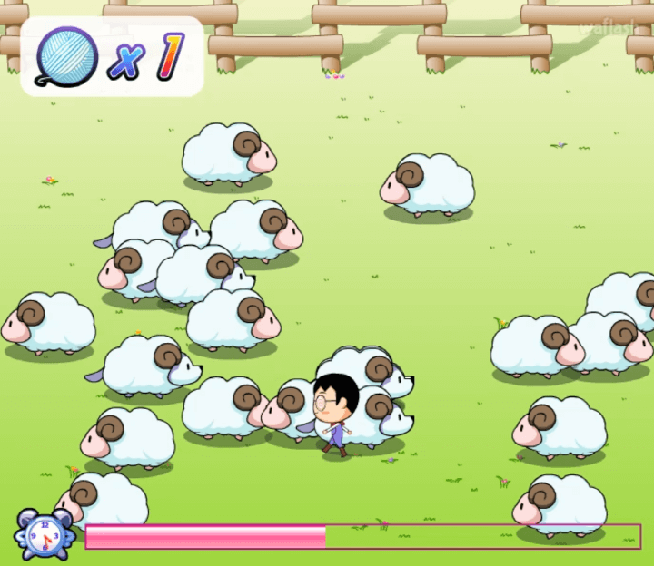 메에메에-목장-플래시게임-플레이-털을-깎기위해-양을-잡으러-다니는-화면