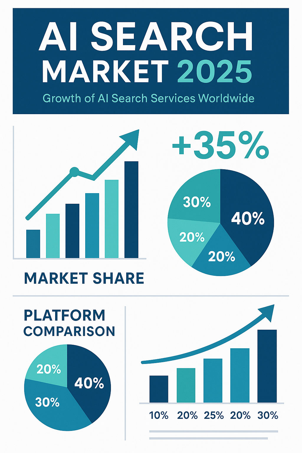 2025년 AI 검색 시장 성장 트렌드와 국내 AI 검색 서비스 성장률을 보여주는 인포그래픽