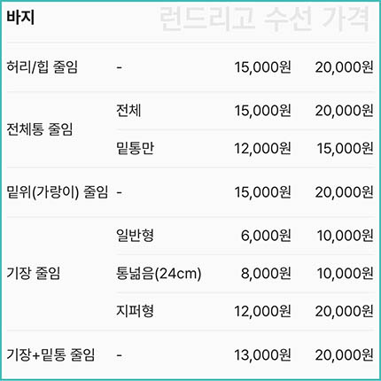 런드리고-바지-수선-가격