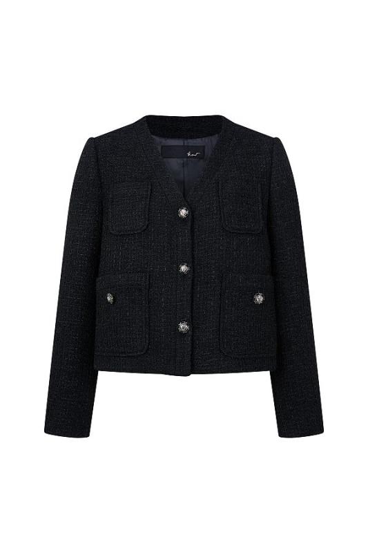 지컷 브이넥 포켓 트위드 자켓