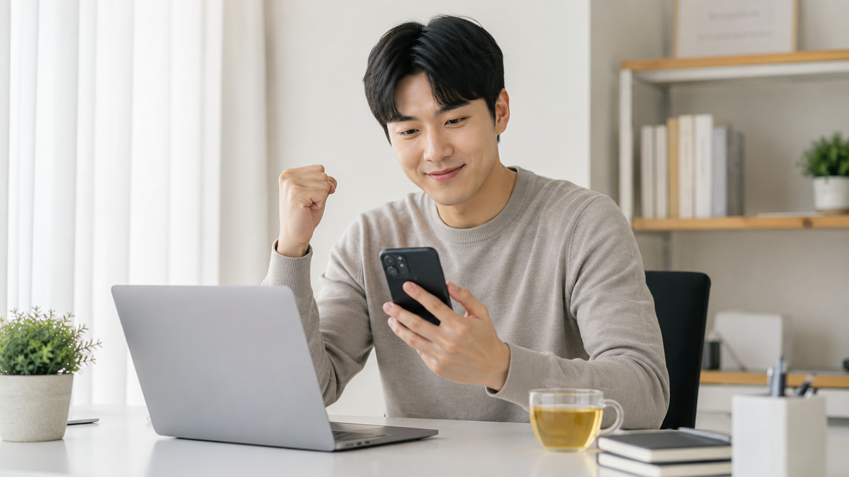 무료체험 해지 확인 후 안심하는 사용자 모습