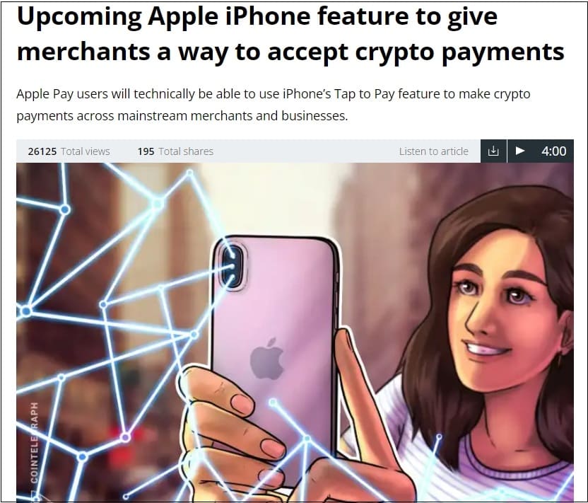 애플 아이폰, 비트코인으로 결재 가능해진다