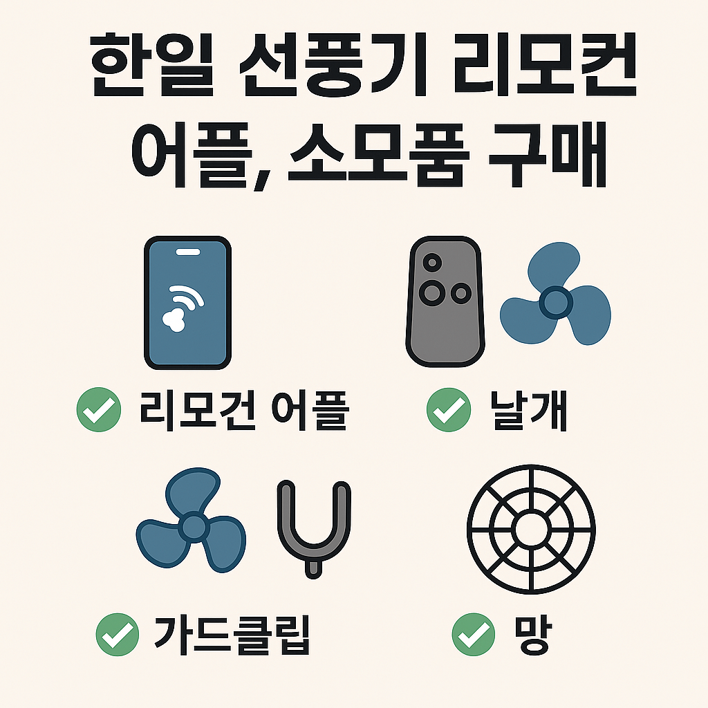 한일 선풍기 리모컨 어플, 소모품 구매 (리모컨, 날개, 가드클립, 망)