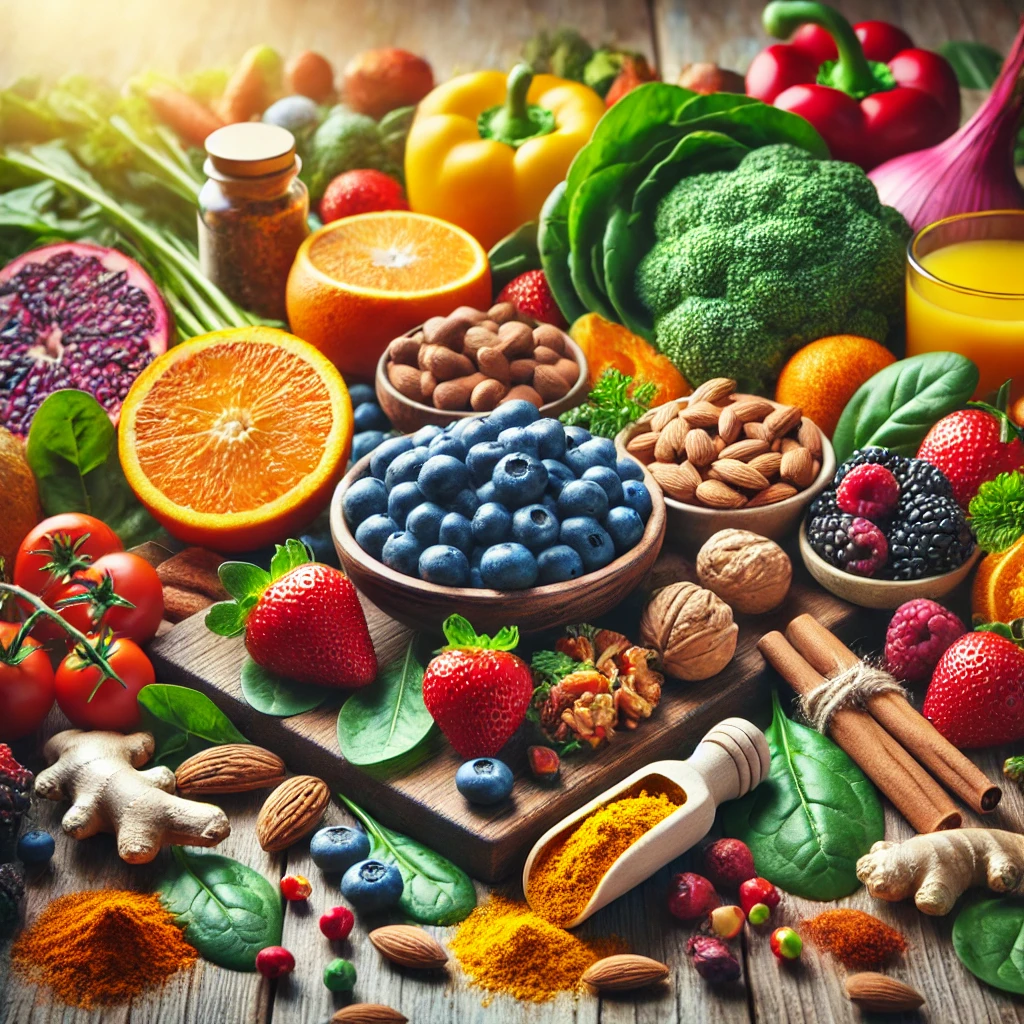 블루베리, 딸기, 오렌지, 시금치, 케일, 아몬드, 호두, 강황, 생강 등 염증수치를 낮추는 항염 식품
